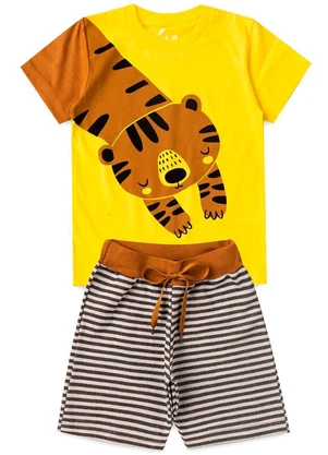 Rosa Azul - Conjunto Inf. Menino Tigre Kangulu Amarelo - ROSA AZUL