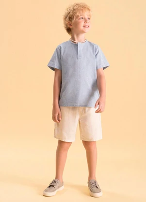 Bugbee - Conjunto Infantil Bata Tecido Mesclado Azul - BUGBEE