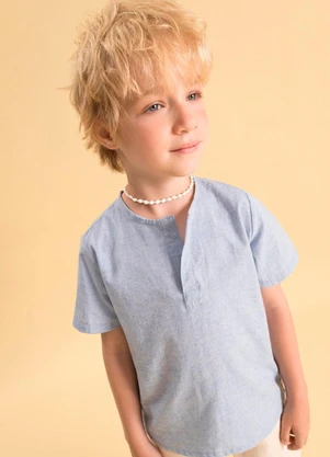 Bugbee - Conjunto Infantil Bata Tecido Mesclado Azul - BUGBEE