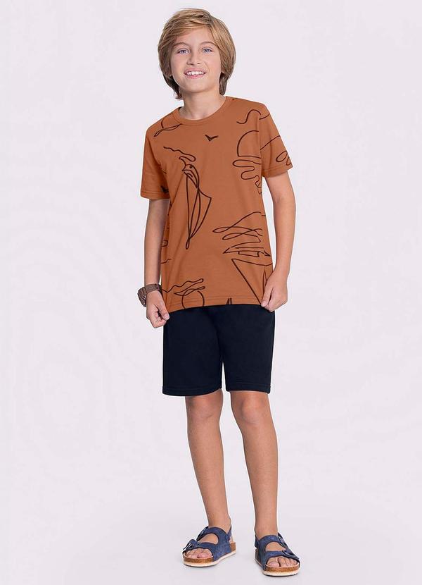 Alakazoo - Conjunto Infantil Bermuda e Camiseta EstampaBege