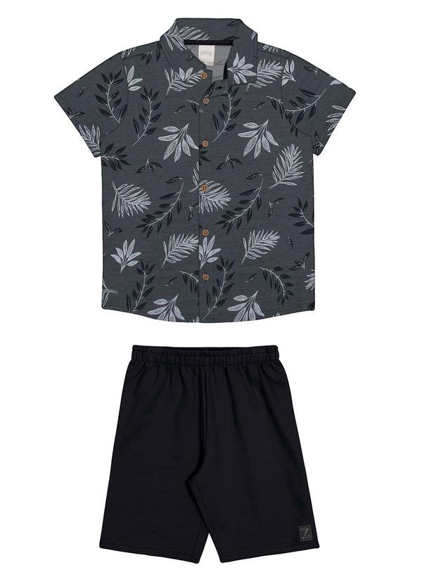 Alakazoo - Conjunto Infantil Bermuda Moletom e Camisa Cinza