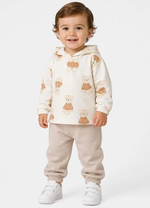 Select - Conjunto Infantil Blusão com Capuz e Calça Bege - SELECT