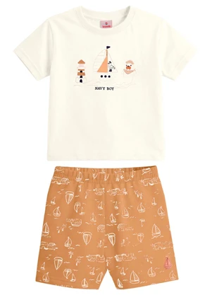 Brandili - Conjunto Infantil Bordado de Animais Bege - BRANDILI