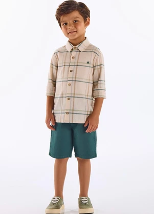 Up Baby - Conjunto Infantil Camisa e Bermuda Bege - UP BABY