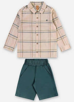 Up Baby - Conjunto Infantil Camisa e Bermuda Bege - UP BABY
