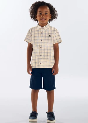Up Baby - Conjunto Infantil Camisa e Bermuda Bege - UP BABY