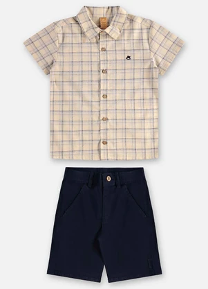 Up Baby - Conjunto Infantil Camisa e Bermuda Bege - UP BABY