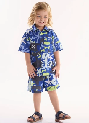 Três e Já - Conjunto Infantil Camisa e Short Azul - TRÊS E JÁ