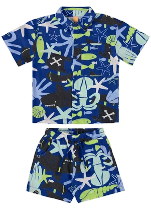 Três e Já - Conjunto Infantil Camisa e Short Azul - TRÊS E JÁ