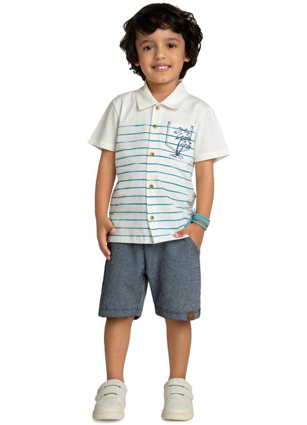 Marlan - Conjunto Infantil Camisa Listras e Bermuda Cinza