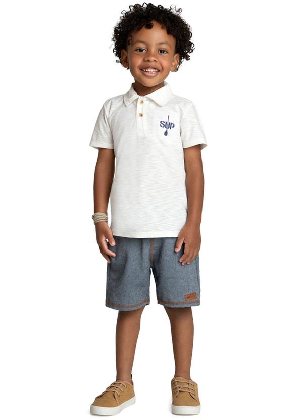 Marlan - Conjunto Infantil Camisa Polo e Bermuda Sup Bege