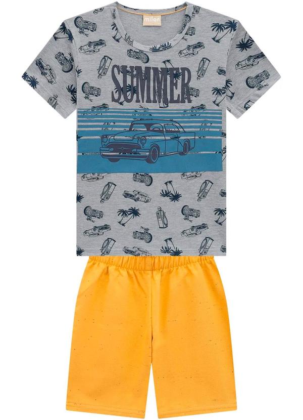 Milon - Conjunto Infantil Camiseta + Bermuda Carro Cinza