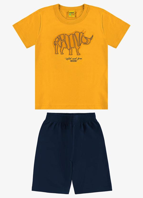 Rovi Kids - Conjunto Infantil Camiseta com Bermuda Amarelo