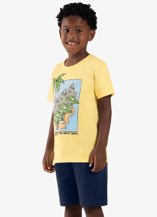 Rovi Kids - Conjunto Infantil Camiseta com Bermuda Amarelo