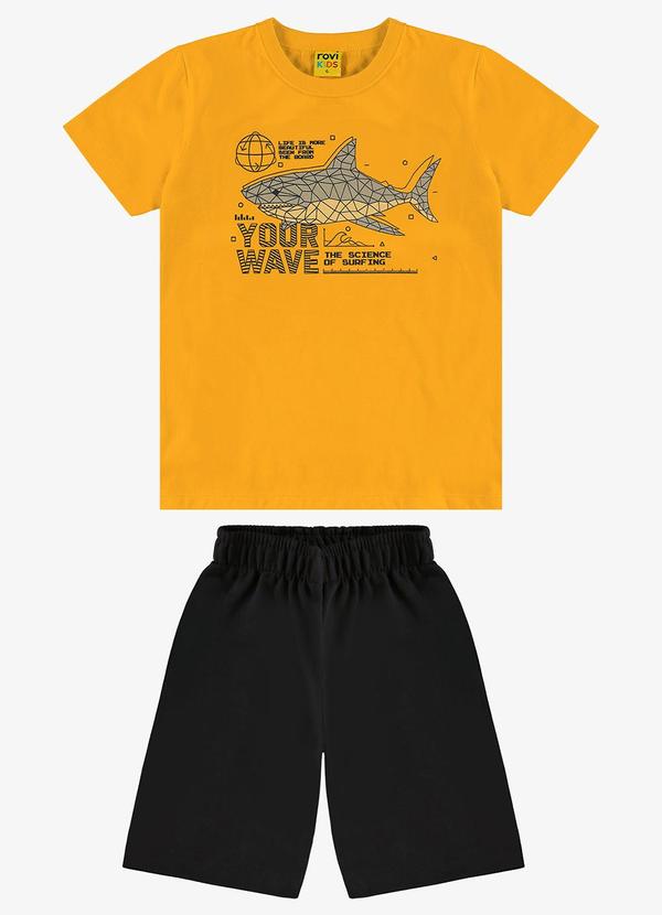 Rovi Kids - Conjunto Infantil Camiseta com Bermuda Amarelo
