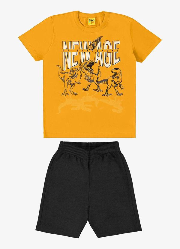Rovi Kids - Conjunto Infantil Camiseta com Bermuda Amarelo