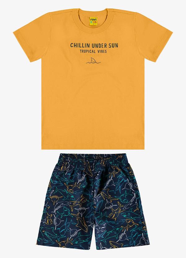 Rovi Kids - Conjunto Infantil Camiseta com Bermuda Amarelo