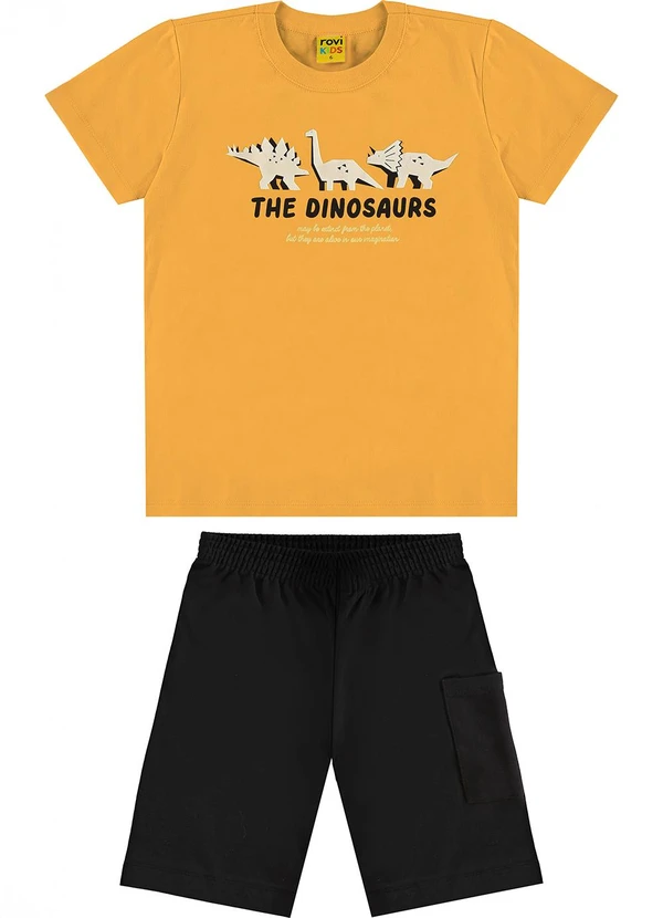 Rovi Kids - Conjunto Infantil Camiseta com Bermuda Amarelo