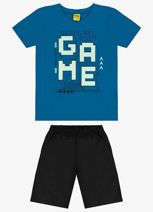 Rovi Kids - Conjunto Infantil Camiseta com Bermuda Azul 6