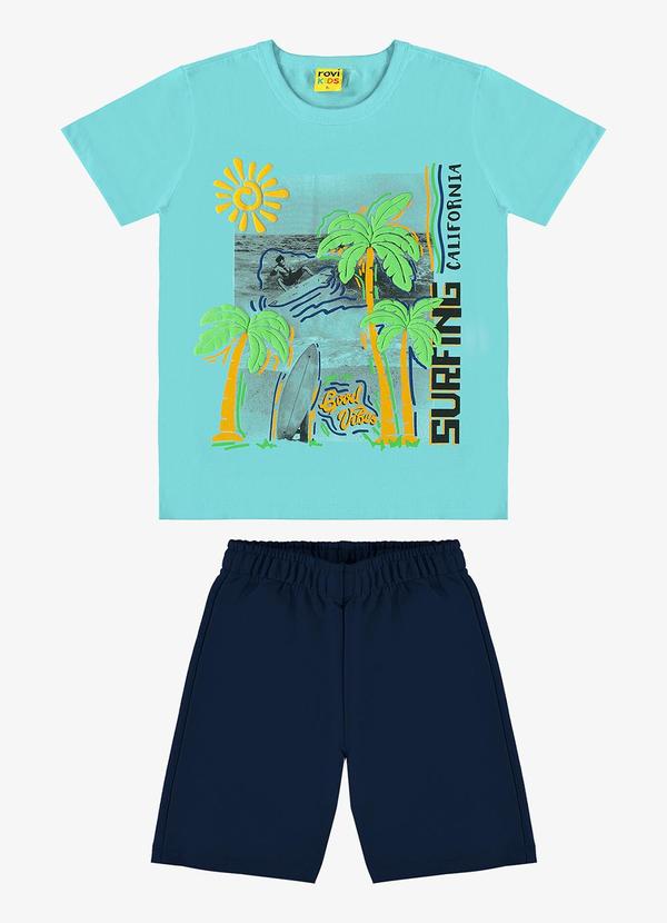 Rovi Kids - Conjunto Infantil Camiseta com Bermuda Azul