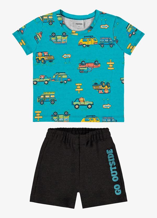 Rovi Kids - Conjunto Infantil Camiseta com Bermuda Azul