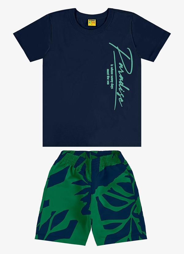 Rovi Kids - Conjunto Infantil Camiseta com Bermuda Azul
