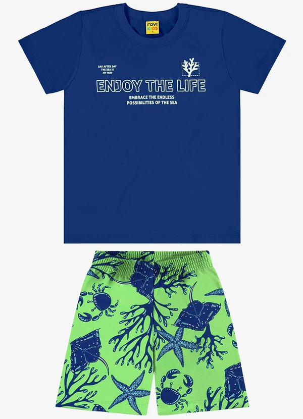 Rovi Kids - Conjunto Infantil Camiseta com Bermuda Azul