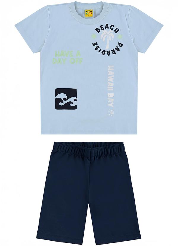 Rovi Kids - Conjunto Infantil Camiseta com Bermuda Azul