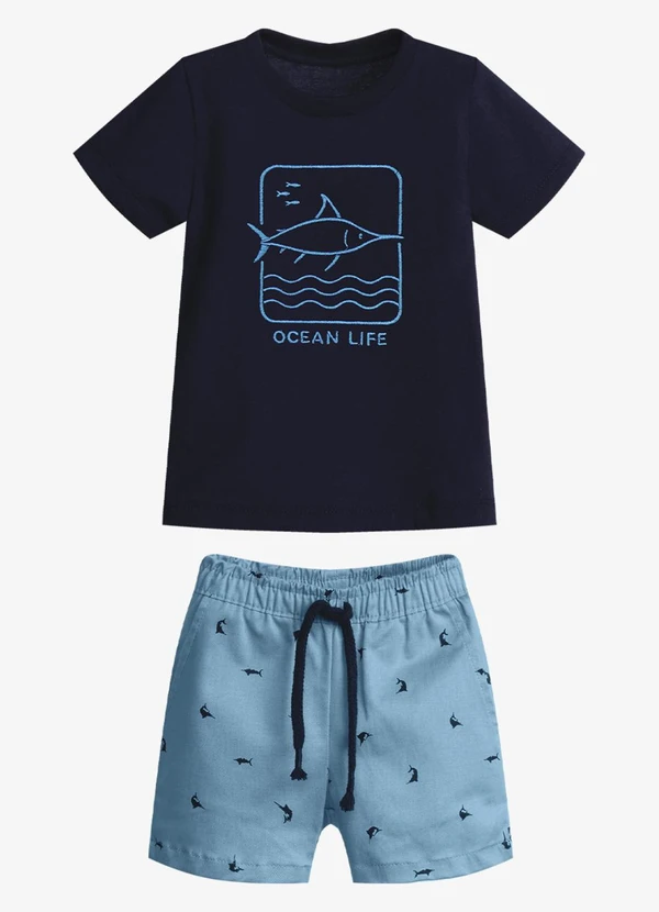 Trick Nick - Conjunto Infantil Camiseta com Bermuda Azul