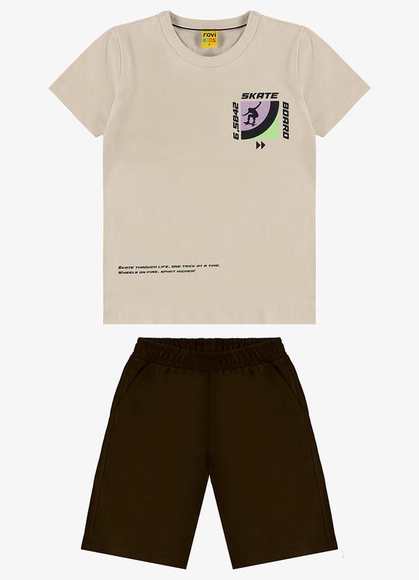 Rovi Kids - Conjunto Infantil Camiseta com Bermuda Bege