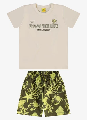 Rovi Kids - Conjunto Infantil Camiseta com Bermuda Bege - ROVI KIDS