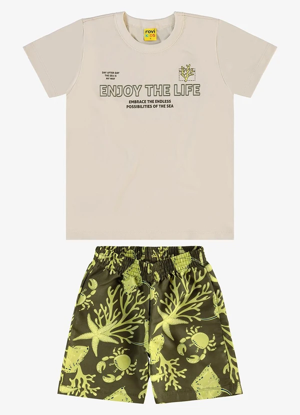 Rovi Kids - Conjunto Infantil Camiseta com Bermuda Bege