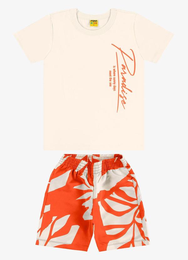 Rovi Kids - Conjunto Infantil Camiseta com Bermuda Bege 1