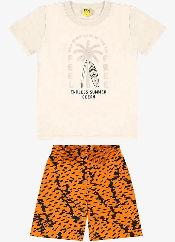 Rovi Kids - Conjunto Infantil Camiseta com Bermuda Bege