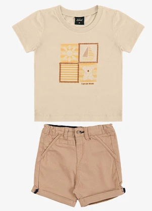 Trick Nick - Conjunto Infantil Camiseta com Bermuda  Bege - TRICK NICK