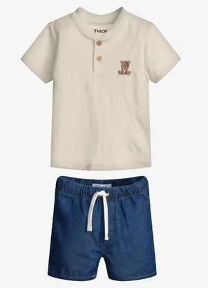 Trick Nick - Conjunto Infantil Camiseta com Bermuda Bege - TRICK NICK
