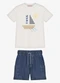 Trick Nick - Conjunto Infantil Camiseta com Bermuda Rosa - variação: Bege