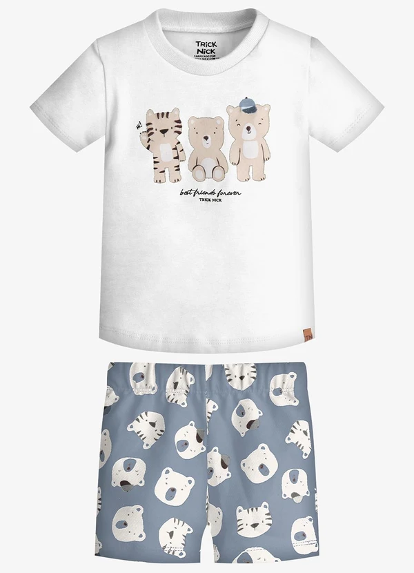 Trick Nick - Conjunto Infantil Camiseta com Bermuda Branco