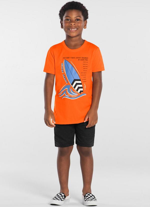 Rovi Kids - Conjunto Infantil Camiseta com Bermuda Laranja