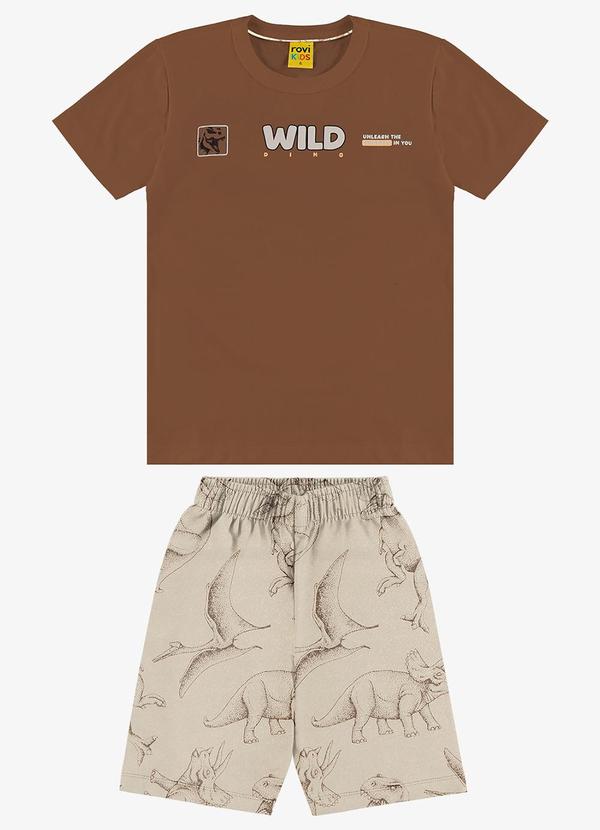 Rovi Kids - Conjunto Infantil Camiseta com Bermuda Marrom