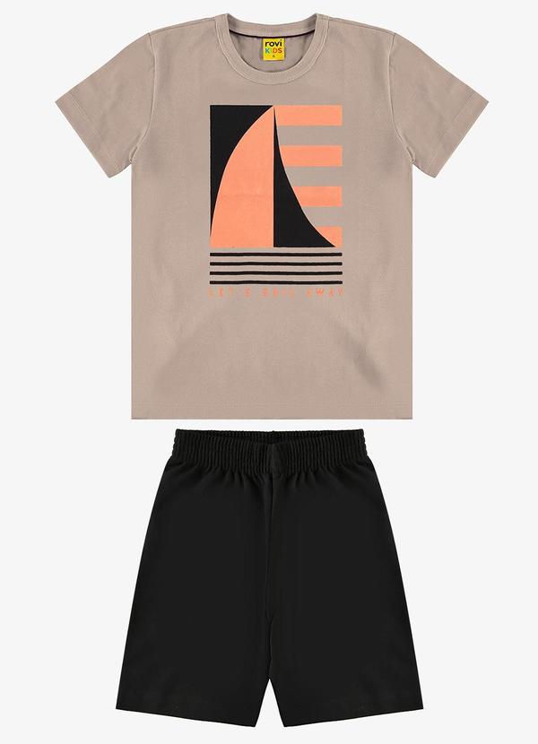 Rovi Kids - Conjunto Infantil Camiseta com Bermuda Marrom
