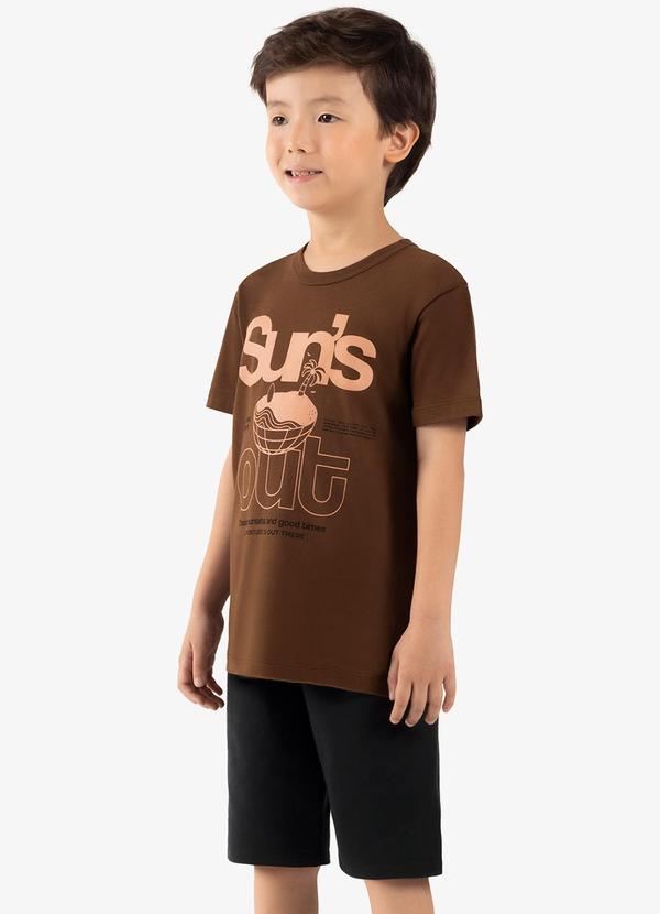 Rovi Kids - Conjunto Infantil Camiseta com Bermuda Marrom