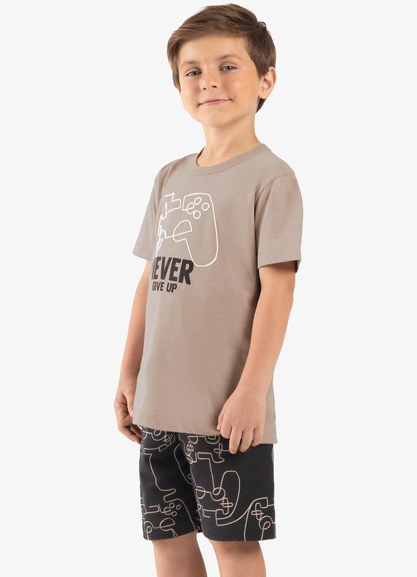 Rovi Kids - Conjunto Infantil Camiseta com Bermuda Marrom