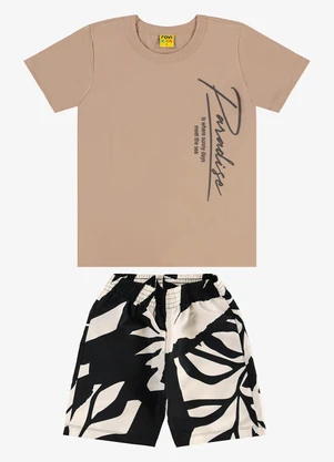 Rovi Kids - Conjunto Infantil Camiseta com Bermuda Marrom - ROVI KIDS