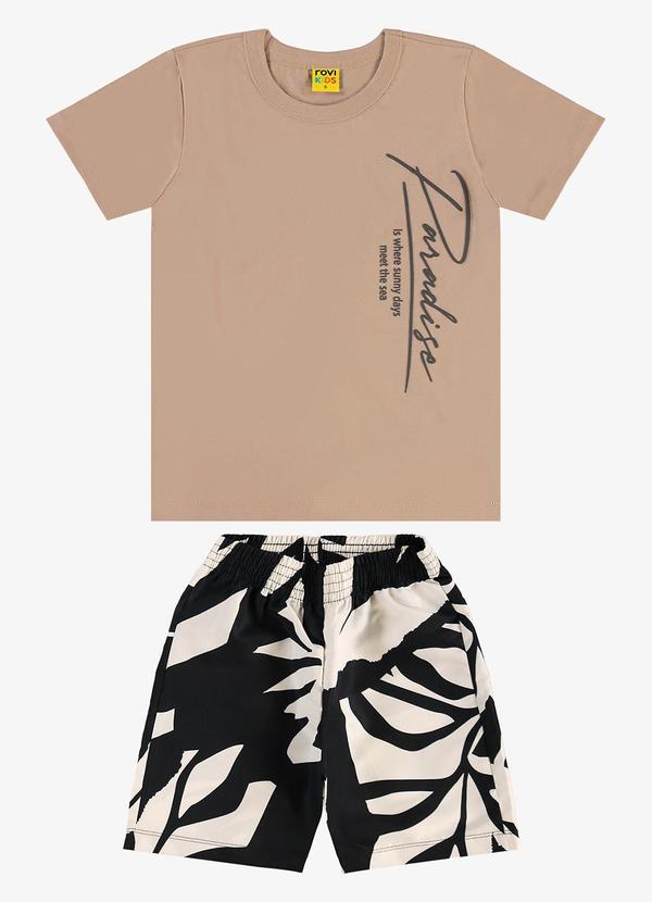 Rovi Kids - Conjunto Infantil Camiseta com Bermuda Marrom