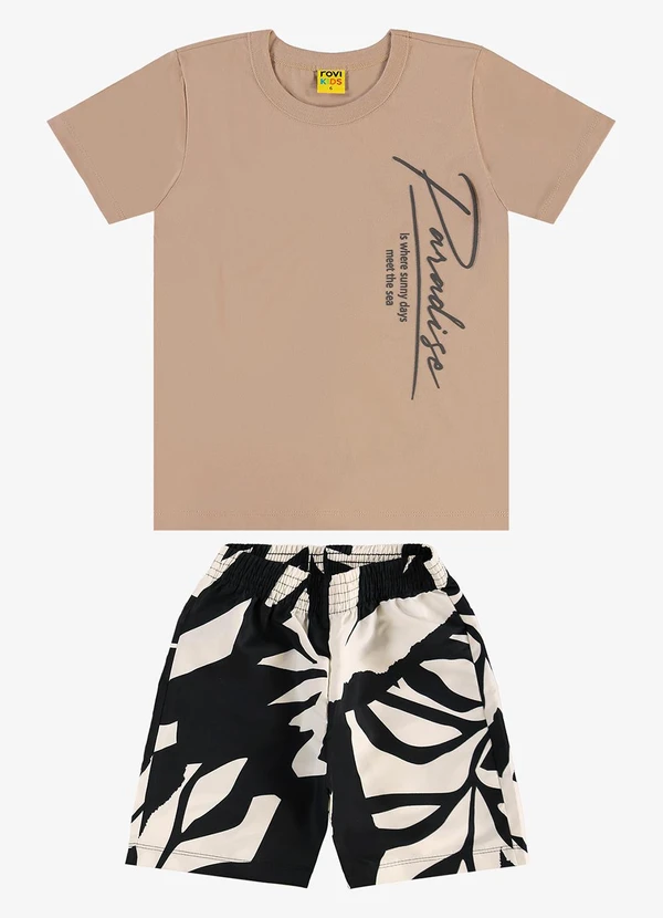 Rovi Kids - Conjunto Infantil Camiseta com Bermuda Marrom