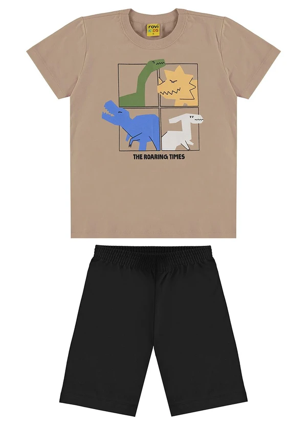 Rovi Kids - Conjunto Infantil Camiseta com Bermuda Marrom
