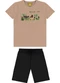 Rovi Kids - Conjunto Infantil Camiseta com Bermuda Azul - variação: Marrom