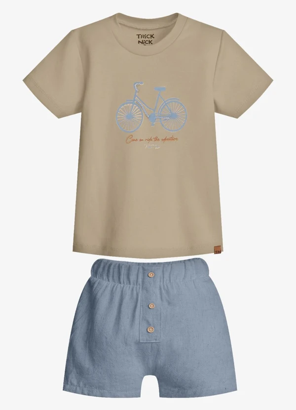 Trick Nick - Conjunto Infantil Camiseta com Bermuda Marrom
