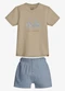 Trick Nick - Conjunto Infantil Camiseta com Bermuda Bege - variação: Marrom